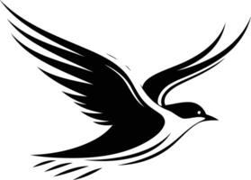 A sleek and stylish black and white silhouette of a bird in flight, perfect for logo design, branding, or as a decorative element vector