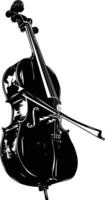 A striking black and white silhouette of a cello, capturing its elegant curves and the power of its sound vector