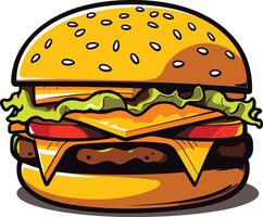 A delicious cartoon burger with all the fixings, perfect for menus, social media, or any project that needs a fun and appetizing touch vector