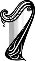 A stylized black and white harp, perfect for adding a touch of celtic or medieval design to your project vector