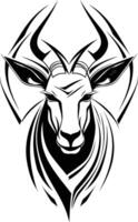 A striking black and white tattoo design featuring a stylized antelope head, perfect for body art enthusiasts or anyone seeking a bold and unique graphic vector