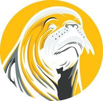 A stylized illustration of a dog's head in profile, with a bold yellow and white color scheme vector