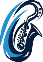 A bold and dynamic abstract saxophone logo design vector