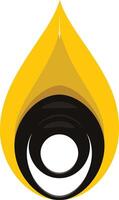 Abstract logo design with a yellow teardrop shape and black concentric circles vector