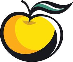 A simple, bold illustration of a yellow apple with a green leaf vector
