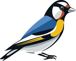 A stylized illustration of a blue and yellow bird with a bright red patch on its head vector