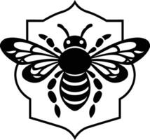 Black and white illustration of a stylized bee in a decorative frame vector