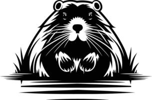 A stylized black and white illustration of a gopher or groundhog peeking out of its burrow vector