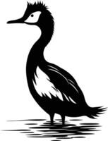 Simple black and white silhouette of a duck on water, perfect for nature, wildlife, or design projects vector