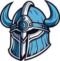 A bold and striking illustration of a horned viking helmet, rendered in a cool blue and white color scheme vector