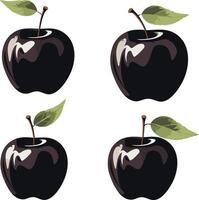 Four Glossy Black Apples on White Background vector