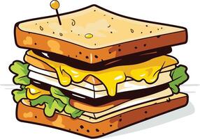 A cheerful cartoon illustration of a delicious sandwich, perfect for menus, food blogs, or any project needing a fun and appetizing image vector