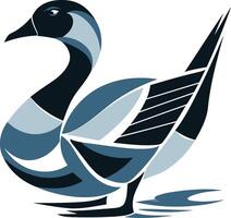 Geometric abstract goose illustration in blue tones, perfect for branding, logos, and website design vector