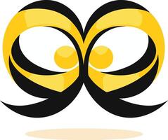Abstract logo with two interlocking yellow shapes, resembling eyes, with black accents vector