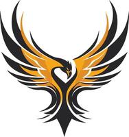 Powerful and abstract logo design featuring a stylized phoenix bird with spread wings vector