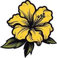 A vibrant yellow hibiscus flower with green leaves, perfect for tropical designs, summer projects, or adding a touch of nature to your work vector