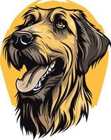 A bold and detailed illustration of a friendly golden retriever with its tongue out and a happy expression vector