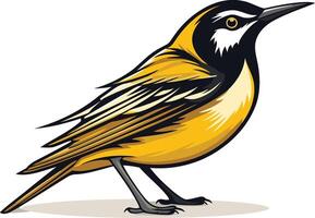 A vibrant illustration of a yellow and black bird with a white stripe on its head vector