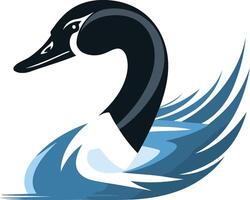 Abstract, stylized logo design of a swan swimming in water vector