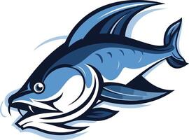 A powerful and dynamic cartoon illustration of a blue catfish vector