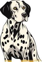 A playful dalmatian with a friendly expression sits in a cartoon style vector