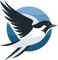 Modern, abstract logo design featuring a stylized bird in flight against a blue circular background vector
