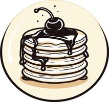 A delicious stack of pancakes topped with a cherry and a drizzle of chocolate syrup vector
