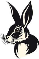 A striking black and white illustration of a rabbit's head, perfect for branding, logos, and design projects vector