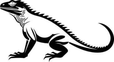 A sleek, stylized black and white silhouette of an iguana, perfect for adding a touch of the tropics to your designs vector