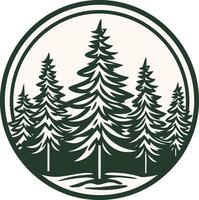 A classic, circular logo featuring a cluster of stylized pine trees in a green and white color scheme vector