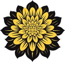 A vibrant, stylized illustration of a yellow flower with black outlines vector