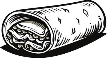 A delicious hand drawn illustration of a burrito, perfect for menus, food blogs, and restaurant branding vector