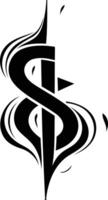 A bold and stylized tribal tattoo design featuring a sharp, pointed s shape with intricate swirls vector