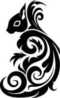 A stylized black and white squirrel design with intricate floral patterns vector