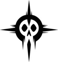 A bold and edgy tattoo design featuring a skull surrounded by a circle and sharp, angular points vector