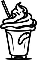 A simple line drawing of a milkshake with whipped cream and a straw vector