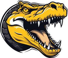 Fierce and dynamic illustration of a t rex head with open jaw, showcasing sharp teeth and a menacing expression vector