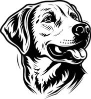 A black and white illustration of a labrador retriever's head, capturing the dog's playful expression vector