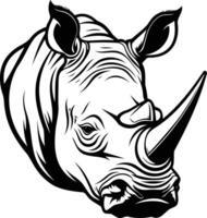A bold and detailed black and white illustration of a rhinoceros head, perfect for tattoo designs, logos, or any project needing a powerful animal motif vector