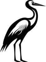 Simple black and white silhouette of a crane standing on one leg vector