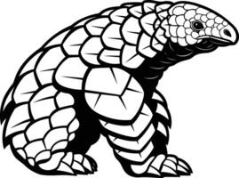 Black and white illustration of a pangolin in a standing pose vector