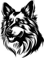 A striking black and white illustration of a german shepherd's head, perfect for creating a bold tattoo design vector