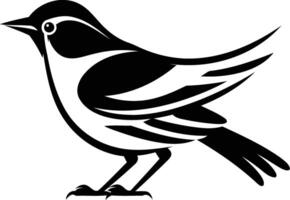 A minimalist black and white illustration of a bird in a stylized, graphic design aesthetic vector