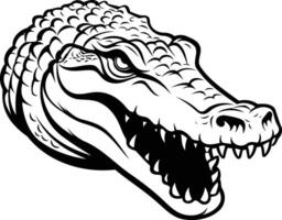 A menacing black and white illustration of an alligator's head with a sharp, open mouth vector