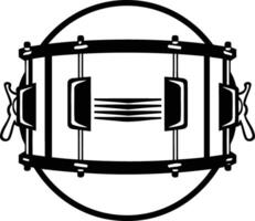 Black and white illustration of a snare drum with a simple, classic design vector
