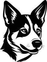 A bold and striking black and white illustration of a dog's head, perfect for logos, branding, or design projects vector