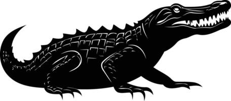 A powerful black and white silhouette of an alligator, showcasing its sharp teeth and formidable posture vector
