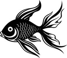 Black and white element illustration of a stylized fish with a detailed fin and scales vector