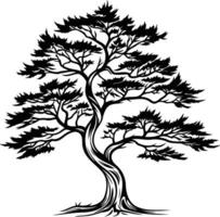 A striking black and white silhouette of a bonsai tree, perfect for designs that need a touch of nature and elegance vector