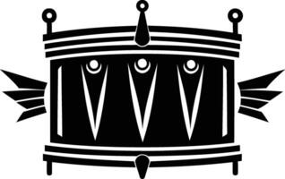 Black and white element illustration of a drum with stylized wings, perfect for music, tattoo, or band branding vector